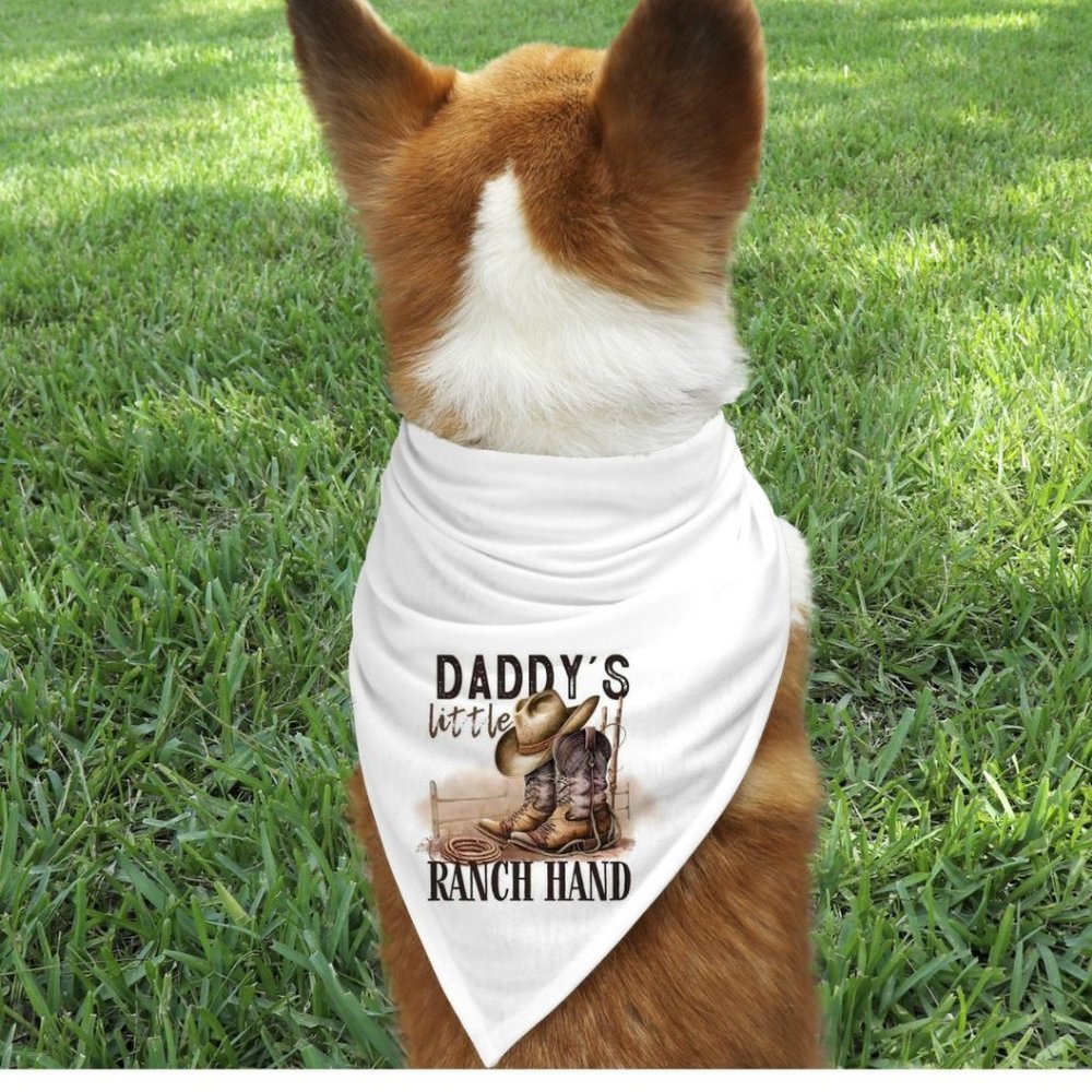 Daddys Ranch Hand White Custom Handmade Pet Bandana